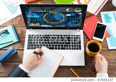 Close up businessman hands working at laptop Close up businessman hands working at laptop 67666187