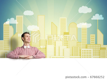 Cheerful man with banner Cheerful man with banner 67668252