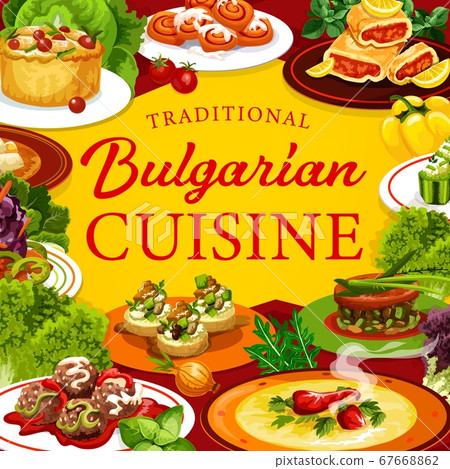 Bulgarian cuisine meat vegetable food and desserts 67668862
