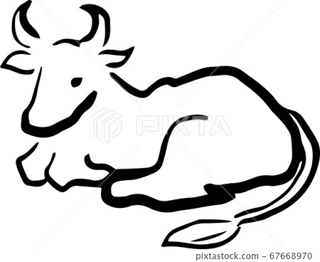 手繪牛的插圖，好像用毛筆寫 67668970