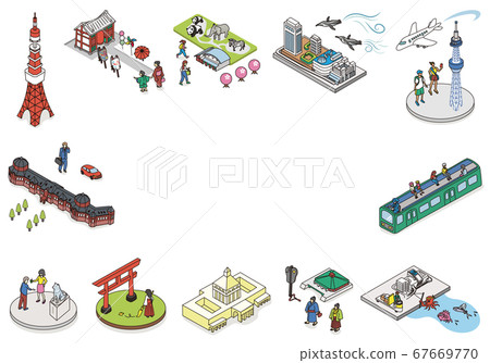 Welcome to Tokyo. Illustration image of tourist attractions in Tokyo. Copy space isometric isometric 67669770