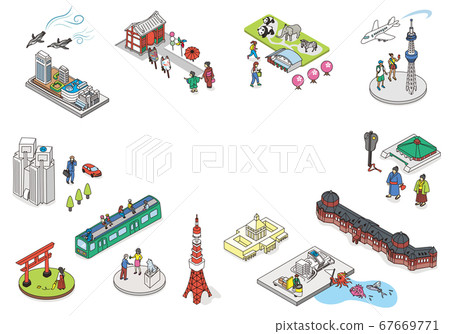 歡迎來到東京。旅遊勝地的例證圖像在東京。複製空間等距等距 67669771