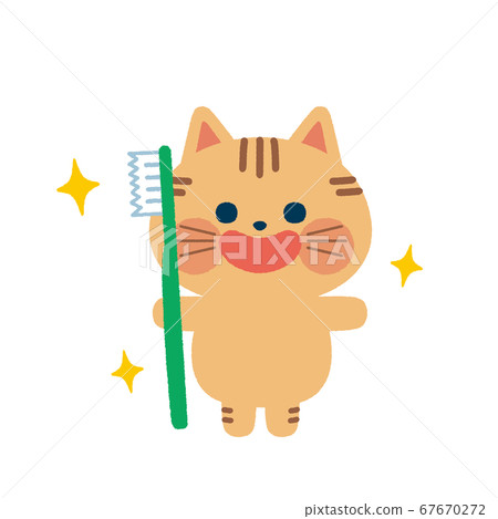 Illustration of a cat holding a toothbrush Illustration of a cat holding a toothbrush 67670272