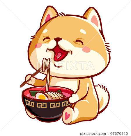 Cute Shiba inu eats ramen 67670320