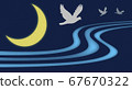 Crescent moon and three birds 67670322