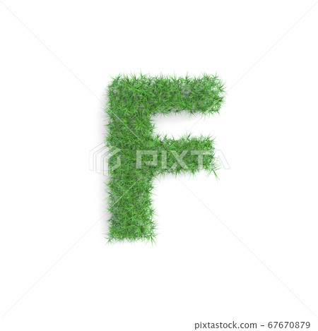 Letter F symbol made of green grass isolated on white background, part of the set. Sustainable technology or lifestyle related 3d rendering 67670879