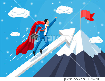 Super businessman on mountain chart ladder Super businessman on mountain chart ladder 67673016
