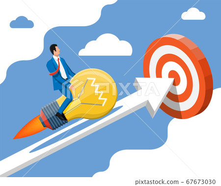 Businessman on flying rocket light bulb on chart - Stock Illustration ...