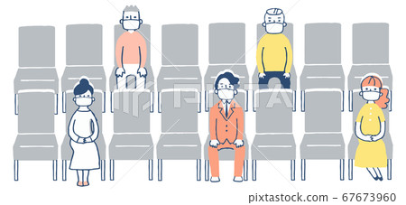 People sitting in a seat at a certain distance People sitting in a seat at a certain distance 67673960