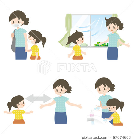 Corona measures set _ mom and daughter _ white background 67674603