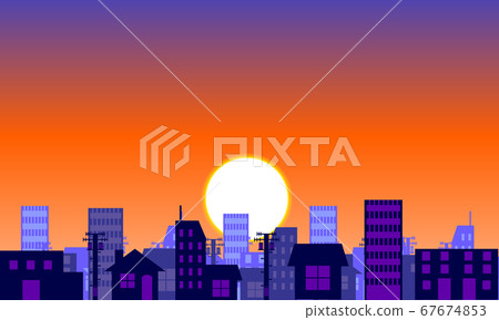 Simple and anime vector city background illustration sunset