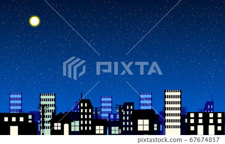 城市夜版夜景中的簡單和卡通矢量背景圖 67674857