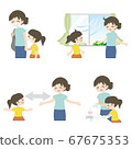 Corona measures set _ mom and daughter _ smile _ background white 67675353