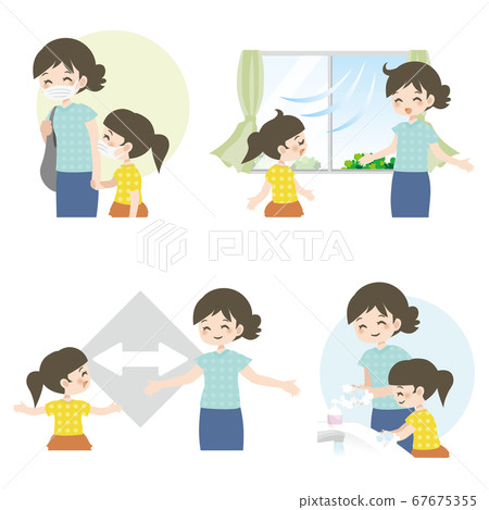Corona measures set _ mom and daughter _ smile 67675355