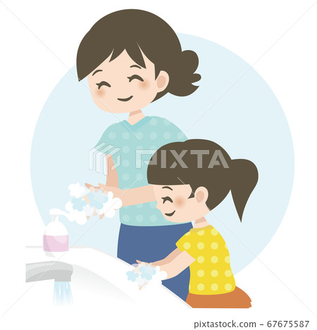 Hand wash _ mom and daughter _ smile 67675587