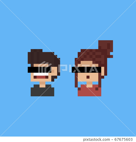 Pixel art cartoon portrait people character with eyes censored. 67675603