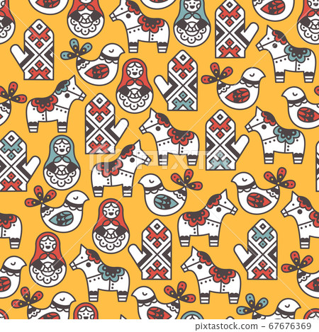 Folk symbols seamless pattern. Kid 67676369