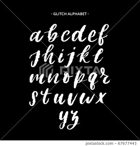 Trendy style distorted glitch typeface. Letters Trendy style distorted glitch typeface. Letters 67677443