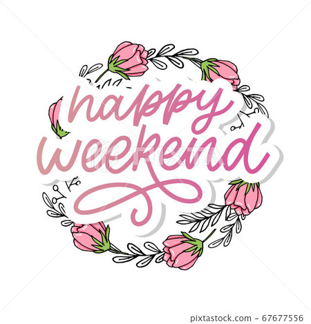 Happy weekend hand lettering vector. Perfect - Stock Illustration ...