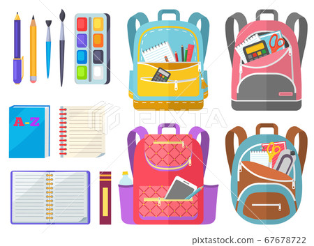 Backpack with Notebook and Pen, School Vector Backpack with Notebook and Pen, School Vector 67678722