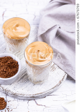 Dalgona whipped coffee with milk 67678769