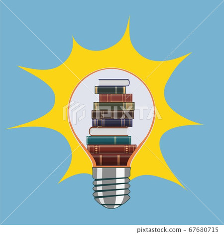Stack of books inside a light bulb. Back to school - Stock Illustration ...