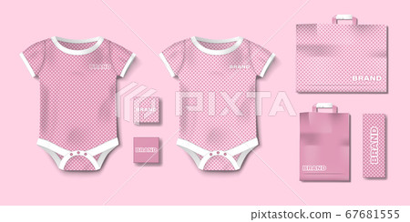 Realistic pink baby bodysuit template isolated. Bodysuit, baby shirt mockup for girls. Branding set of clothes and packaging for newborns. Vector illustration Realistic pink baby bodysuit template isolated. Bodysuit, baby shirt mockup for girls. Branding set of clothes and packaging for newborns. Vector illustration 67681555