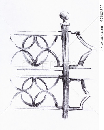 sketch of decorated iron fence sketch of decorated iron fence 67682805