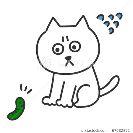Illustration of a white cat scared of insects 67682891