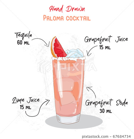 Hand Drawn Colorful Paloma Summer Cocktail Drink Ingredients Handwritten Recipe 67684734