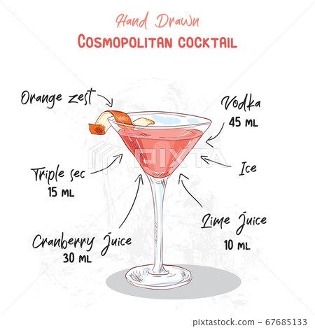 Hand Drawn Colorful Cosmopolitan Summer Cocktail Drink Handwritten Ingredients Recipe 67685133