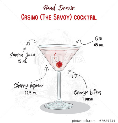 Hand Drawn Colorful Casino The Savoy Summer Cocktail Drink Ingredients Handwritten Recipe 67685134