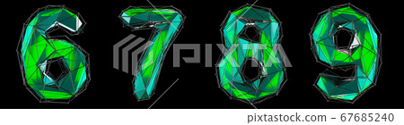 Set of numbers 6, 7, 8, 9 made of green color glass. 67685240