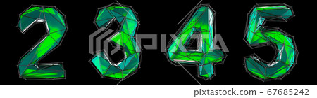Set of numbers 2, 3, 4, 5 made of green color glass. Set of numbers 2, 3, 4, 5 made of green color glass. 67685242