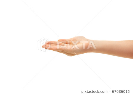 Children's hand, palm gesturing isolated on white studio background Children's hand, palm gesturing isolated on white studio background 67686015