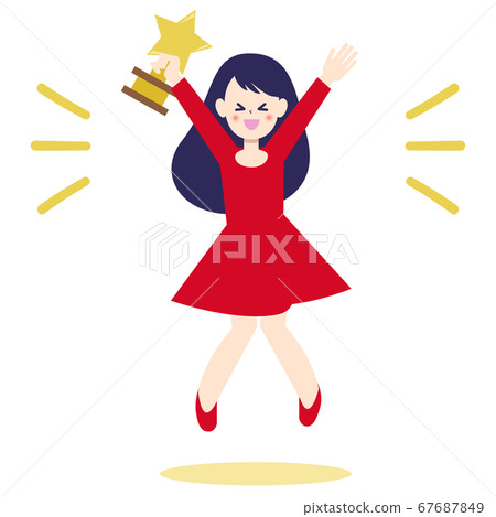 手中拿著獎杯的欣喜女人 67687849