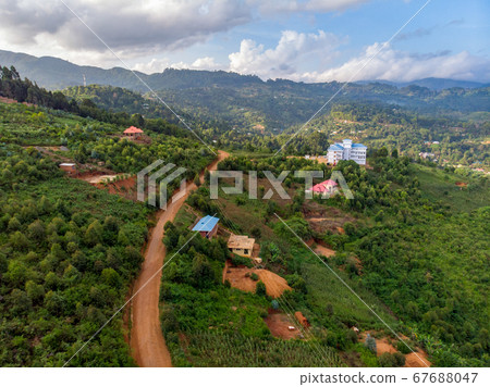 Aerial Drone Shot of Lushoto village in Usambara Mountains. Remote Place in Tanga Province, Tanzania, Africa Aerial Drone Shot of Lushoto village in Usambara Mountains. Remote Place in Tanga Province, Tanzania, Africa 67688047