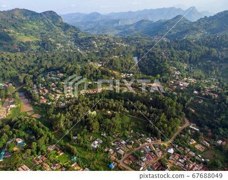 Aerial Drone Shot of Lushoto village in Usambara Mountains. Remote Place in Tanga Province, Tanzania, Africa 67688049