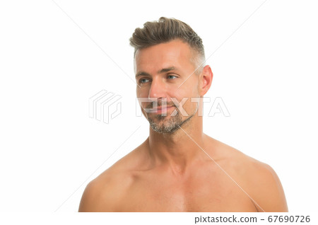 Skincare is essential. Handsome man with bare Skincare is essential. Handsome man with bare 67690726