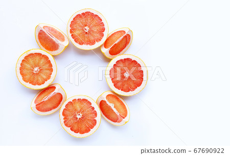 High vitamin C. Juicy grapefruit on white. 67690922