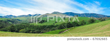 It is a vast landscape of the Naitai Kogen Ranch where you can see the grazing cows in Kamishihoro, Hokkaido. It is a vast landscape of the Naitai Kogen Ranch where you can see the grazing cows in Kamishihoro, Hokkaido. 67692665