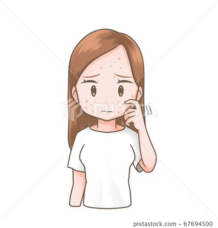 Illustration of a woman scratching her face Illustration of a woman scratching her face 67694500