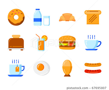Set of breakfast icon flat color style. - Stock Illustration [67695807 ...