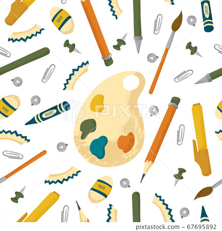 School supplies vector seamless pattern with - Stock Illustration ...