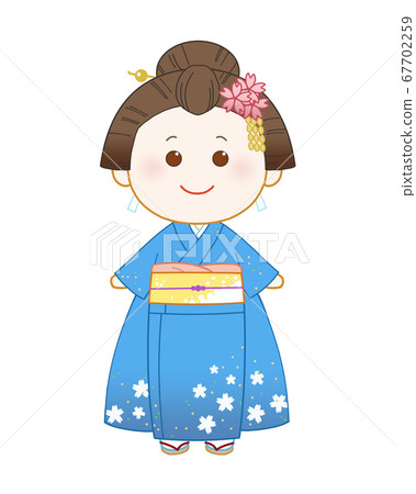 Woman in blue kimono national costume Woman in blue kimono national costume 67702259