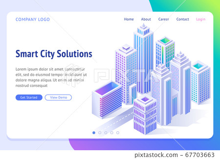 Smart city solutions banner with isometric town 67703663