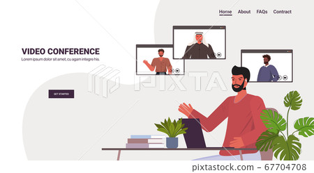 businessman chatting with mix race colleagues during video call busines people having online conference businessman chatting with mix race colleagues during video call busines people having online conference 67704708