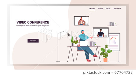 businesswoman chatting with mix race colleagues during video call busines people having online conference businesswoman chatting with mix race colleagues during video call busines people having online conference 67704722