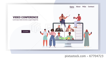 mix race people chatting during video call friends having online conference meeting mix race people chatting during video call friends having online conference meeting 67704723