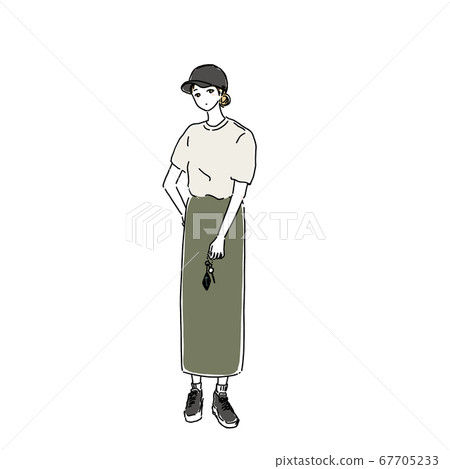 Woman wearing a cap and holding a key 67705233